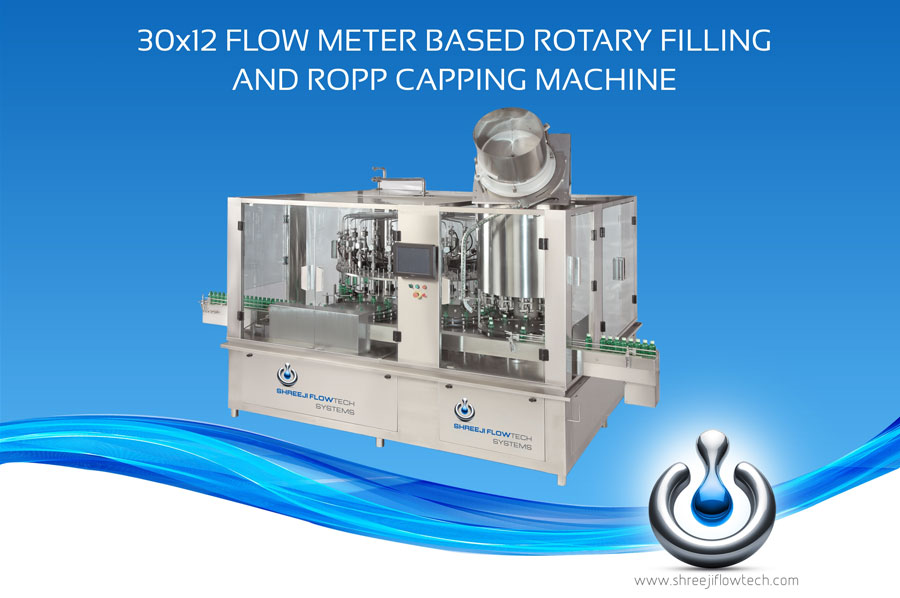 30头流量计旋转液体灌装和12头ROPP封装机用于瓶子